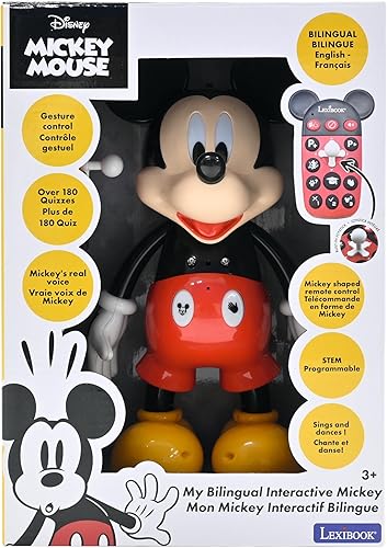 Miniatura 6 de LEXiBOOK - Disney - Mickey Robot bilingüe - InglésEspañol, 100 cuestionarios educativos, Efectos de luz, Danza, programable, articulado, negrorojo -