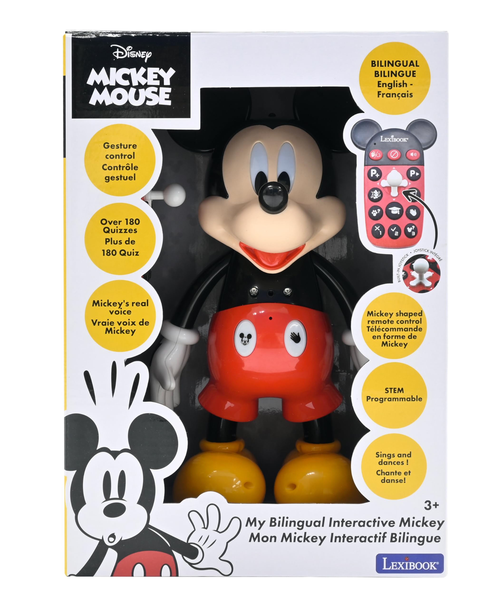 LEXIBOOK MCH01i1 Disney Bilingualer Mickey-Roboter, Englisch/Französisch, 100 Lernquize, Lichteffekte, Tanz, programmierbar, Gelenkig, Schwarz/Rot, Medium