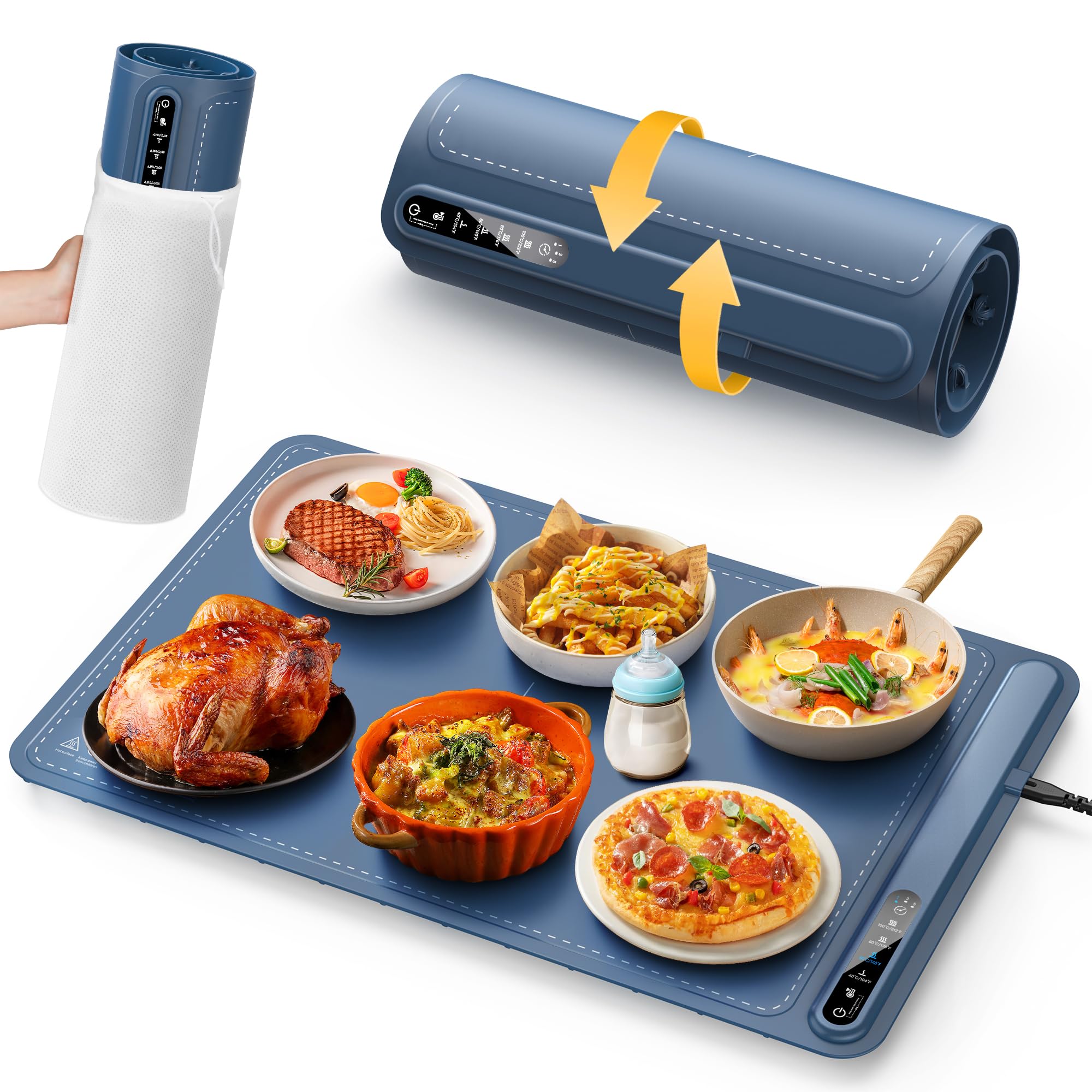 Lureshine Warmhalteplatte elektrisch mit 4 Temp.-Stufen & 1/3/5h-Timer,Rasch heizende Wärmeplatte essen,Speisenwärmer zum Aufwärmen & Auftauen