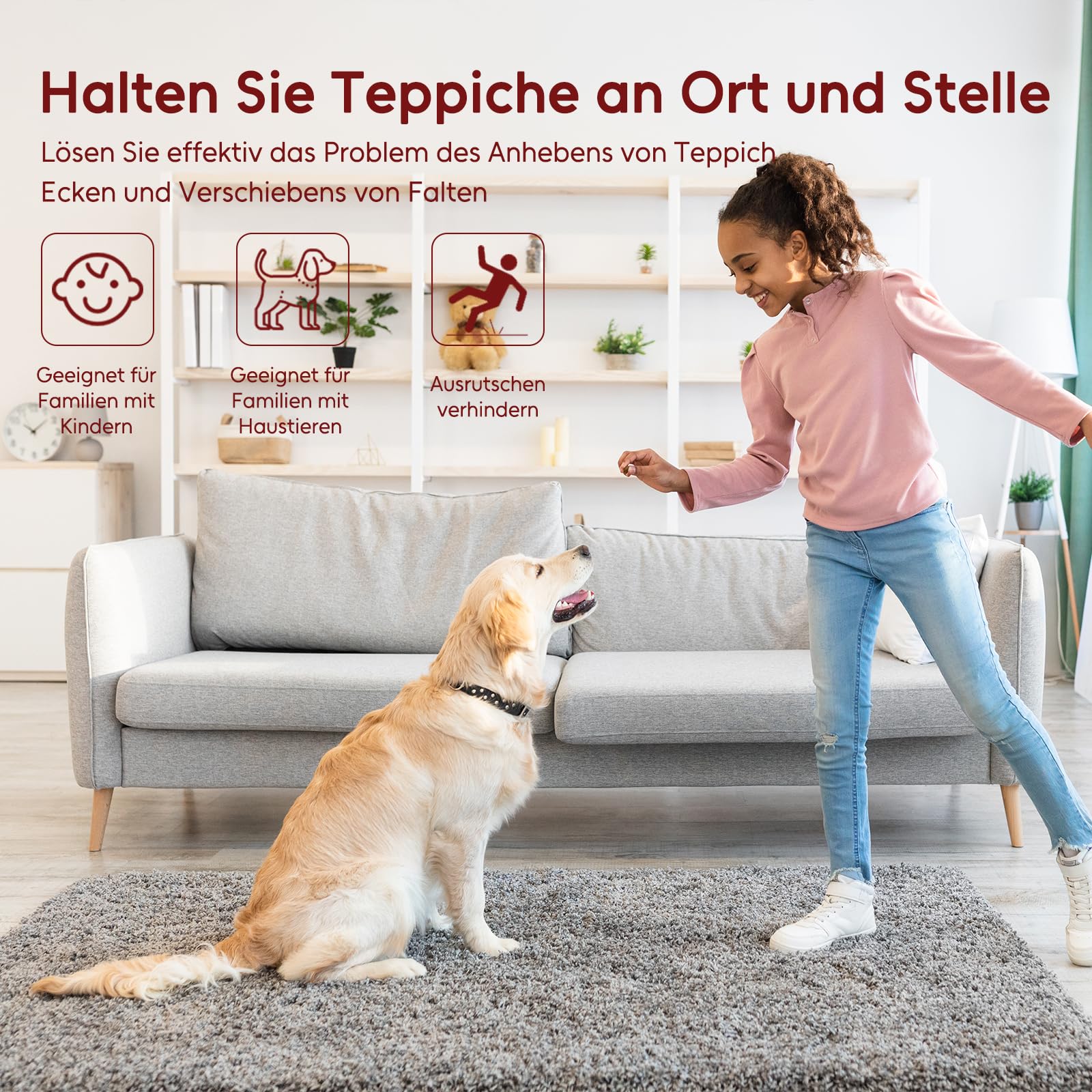Filz-Teppichunterlage mit Rutschfester Gummiunterseite, 70 x 140 cm, Unterlage für Teppiche, Schutzpolster für Hartholzböden, hält Teppiche an Ort und Stelle, weich und siche