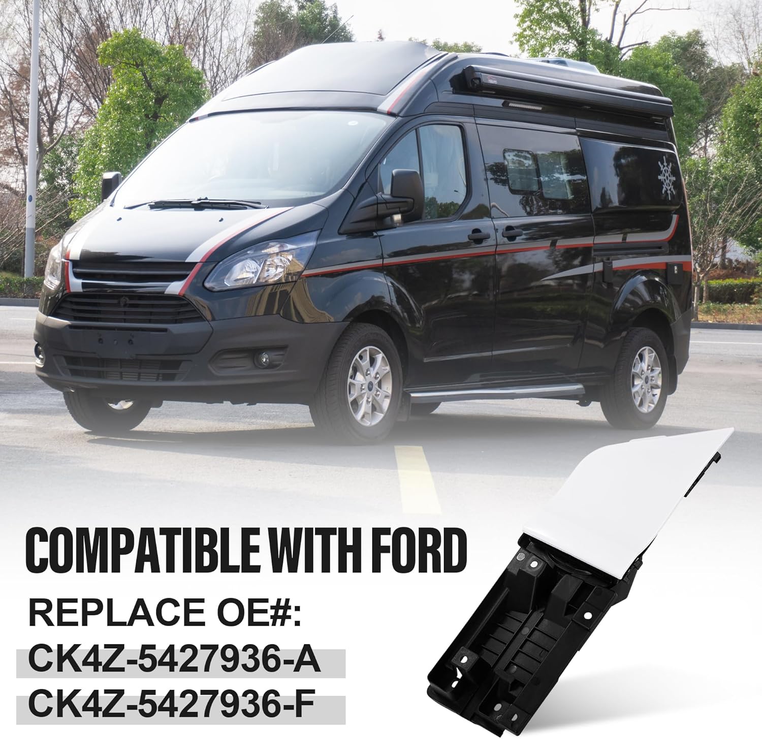 Fuel Gas Filler Pocket Housing Hinge Door with Cover Compatible with 2015-2023 Ford Transit Van 150 250 350 Replace # CK4Z-5427936-A,CK4Z-5427936-F,CK4Z-5427936-J（White）