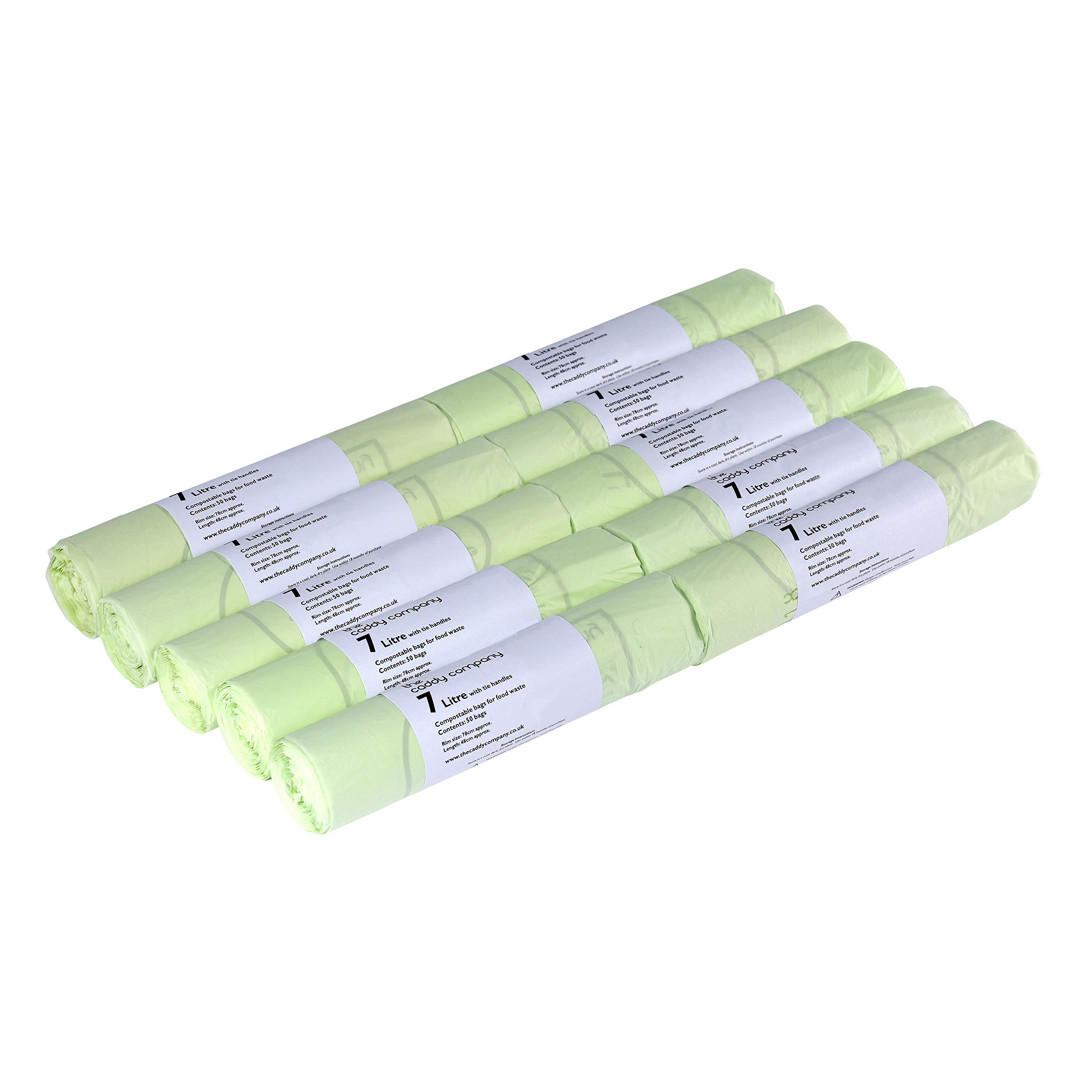 The Caddy Company 7L X 500 Tie Handle Compostable Kitchen Caddy Liners - Food Waste Bin Liners - En 13432-7 Litre Bags