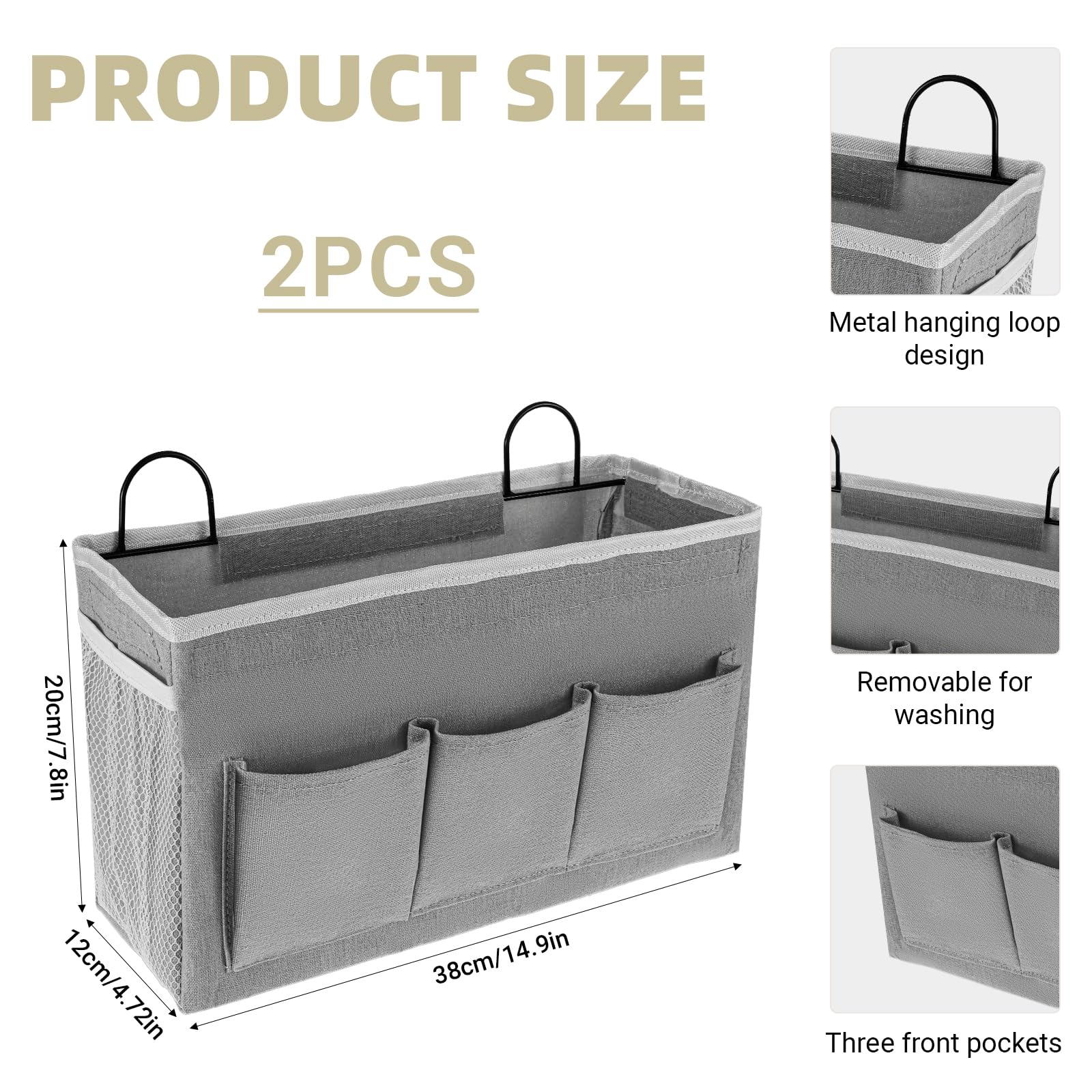 Xthrotsenk 2 Packs Large Wall Hanging Organizer Bag 3 Pockets Hanging Baskets for Organizing Large Wall Hanging Storage Bag for Living Room Bedroom Bathroom Kitchen Office with 4 Hooks