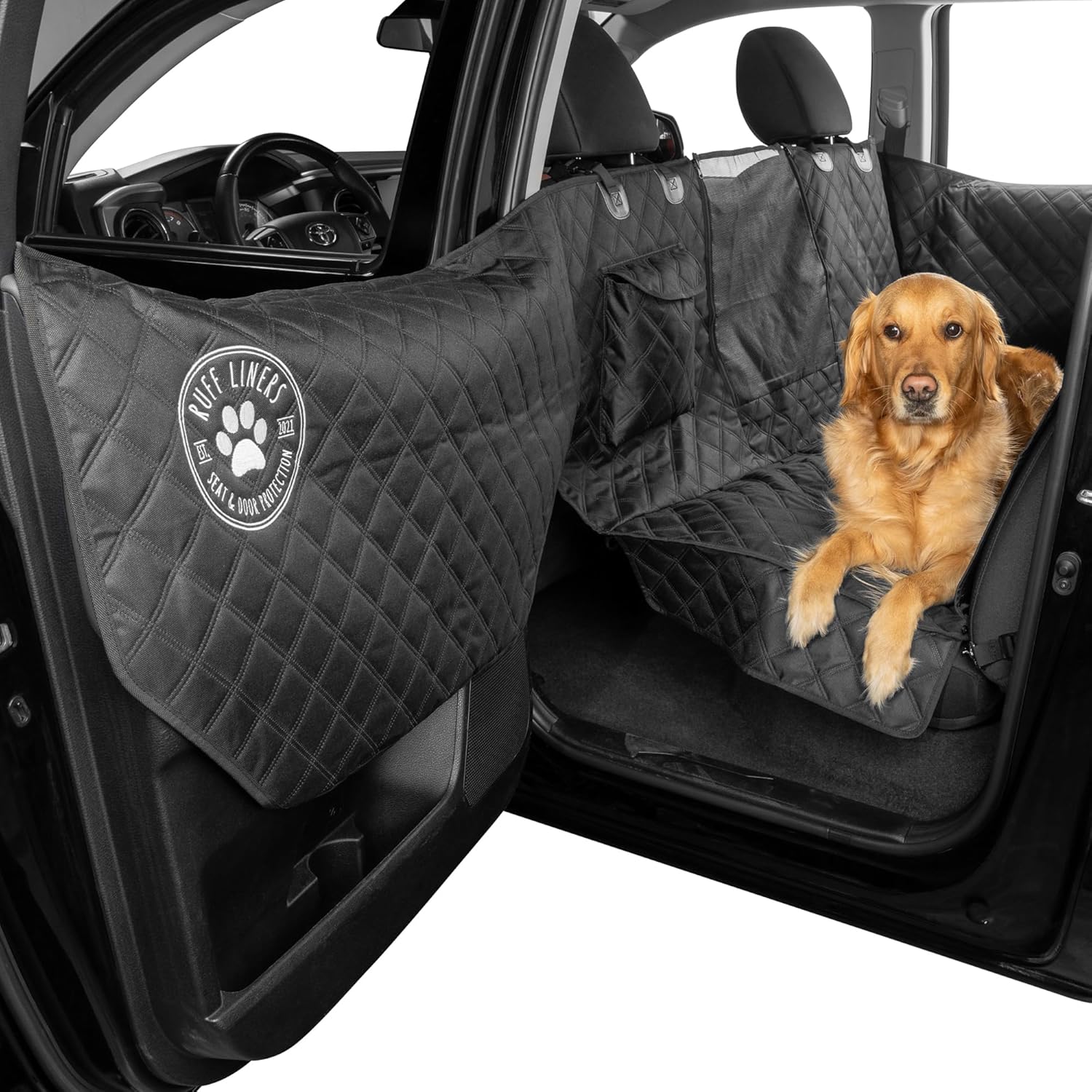 Medium Dog Seat Cover, 2025 Black – As Seen on Shark Tank – Back Seat Protector for Cars, Mid-Size SUVs, & Mid-Size Trucks – Waterproof, Touch Fasteners, & Belt Slots – Sturdy Dog Hammock Black - 2025 Version Car / SUV / Small Trucks