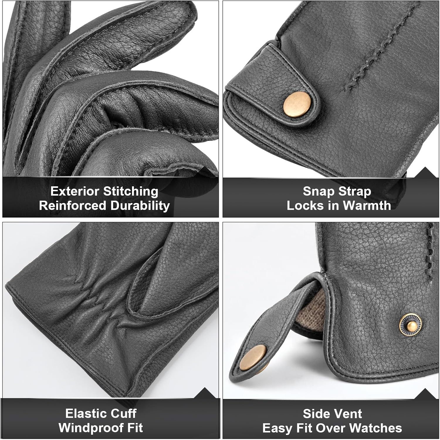 FIORETTO Mens Winter Leather Gloves – Deerskin-Textured Sheepskin Driving Gloves with Cashmere Wool Lining Warm M25002 - Image 5