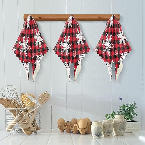 Miniatura 5 de KLL Snowflakes on A Buffalo Plaid Christmas Microfiber Towel Hand Large Tea Towels Kitchen Fall Decorative Hand Towels Kitchen Cotton Terry Dish