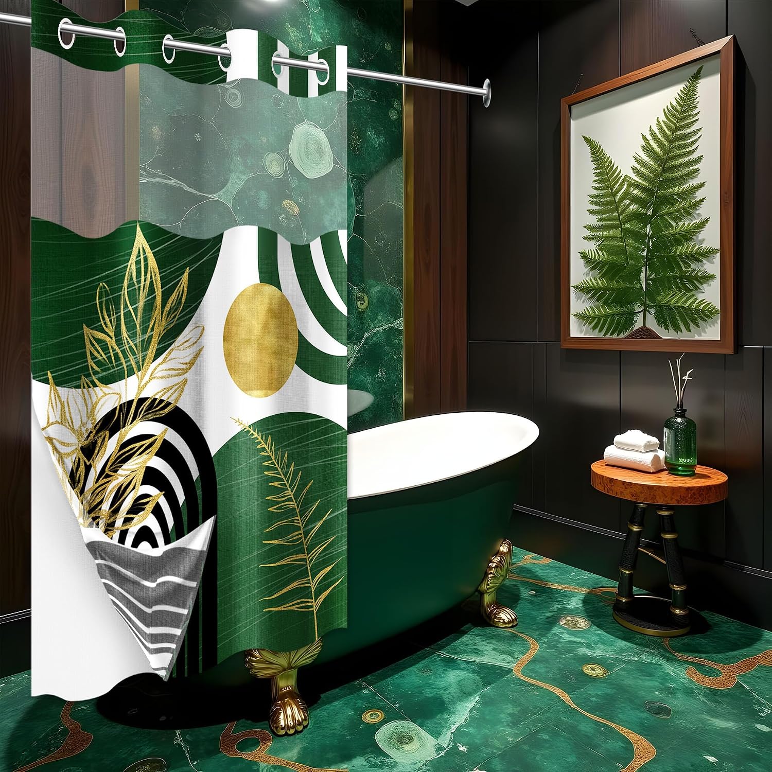 Olive Green Hookless Shower Curtain with Liner, 36x74 in, Narrow Stall image 3