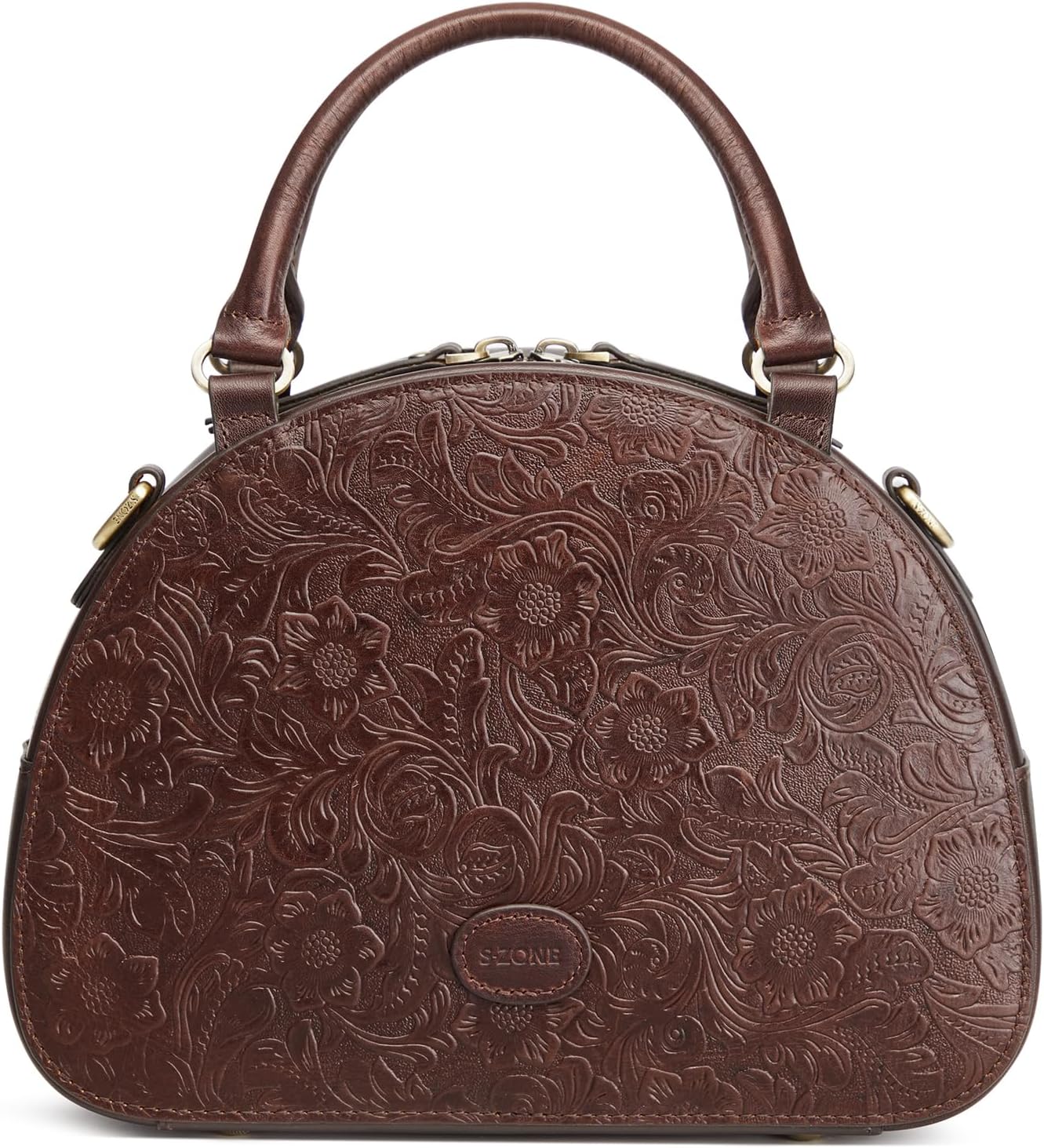 S-ZONE Leather Crossbody Bags for Women Vintage Handbag Top Handle Purse Designer Dome Satchel