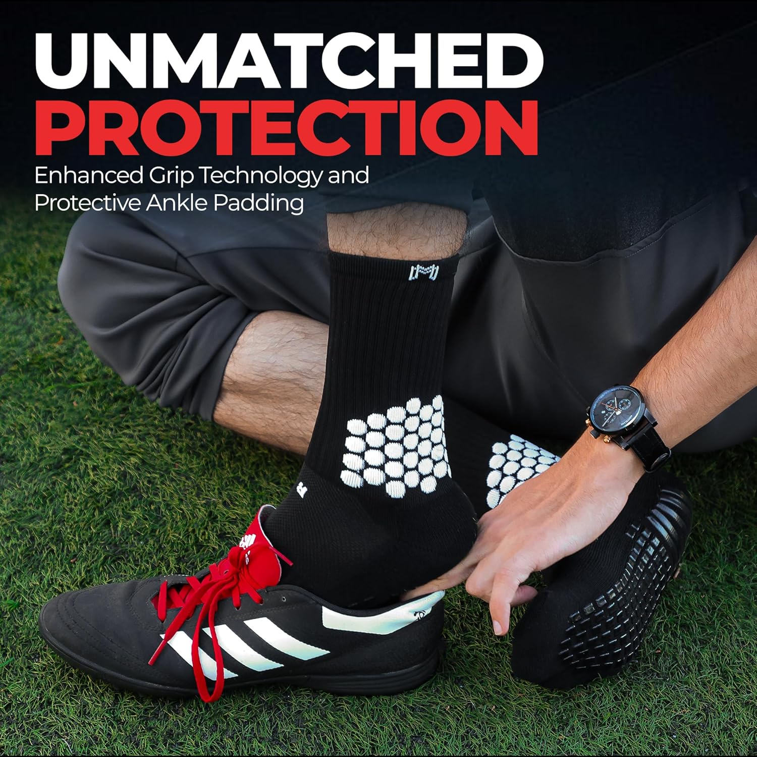 MediCaptain Soccer Grip Socks - Cushioned Ankle Protection, NonSlip Socks With Grip Pads, Athletic Socks for Men Women Youth - Image 2