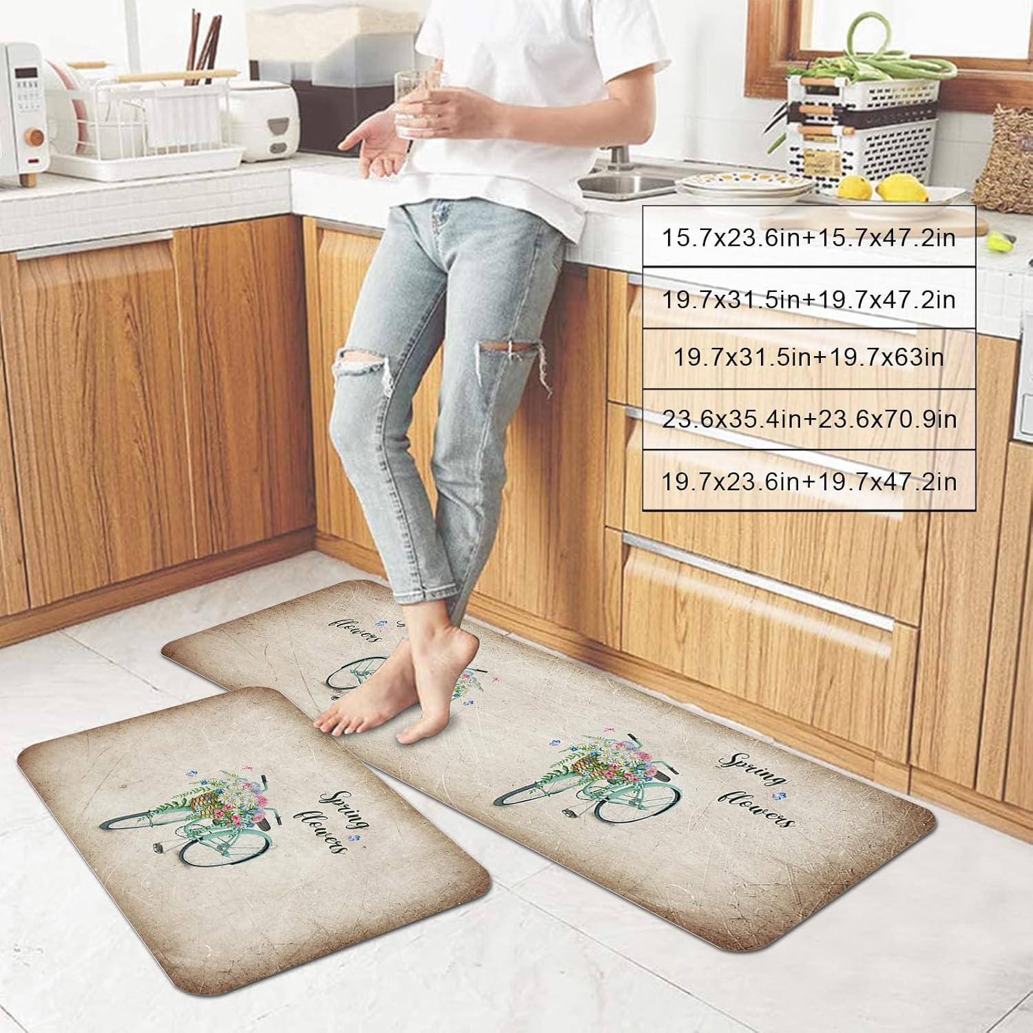 Farm Pumpkins 2 Pieces Kitchen Mats Floor Area Rug Set Porcelain Flower Texture Vegetable Non-Slip Doormat, Indoor Water Absorbent Standing Runner Rugs for Home Decor Vintage Linen