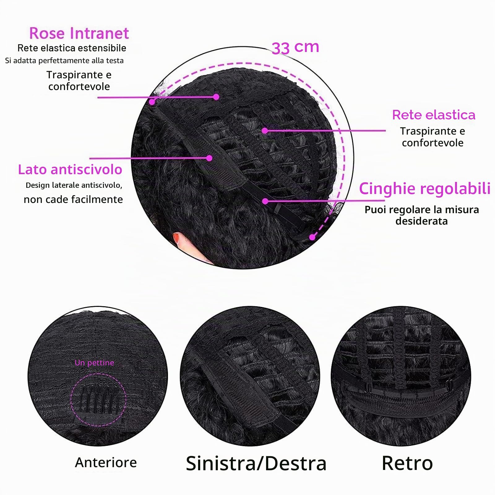 Parrucca corta ondulata nera con frangia Ondulata parrucca corta bob per donne Capelli sintetici e naturali ricci per uso quotidiano, feste, carnevale, cosplay