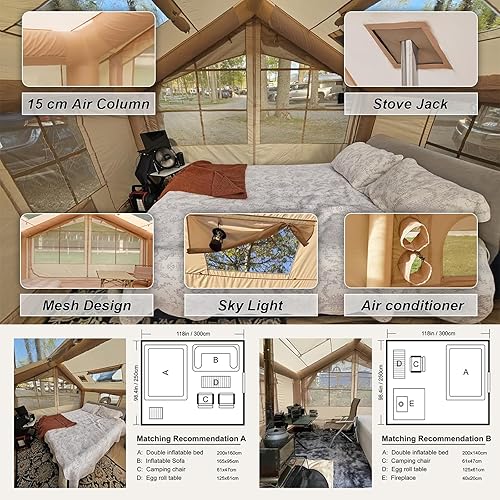 Miniatura 3 de Tiendas inflables para acampar, tienda de campaña inflable grande con bomba de mano, tiendas de campaña de fácil instalación para 24681012 personas,