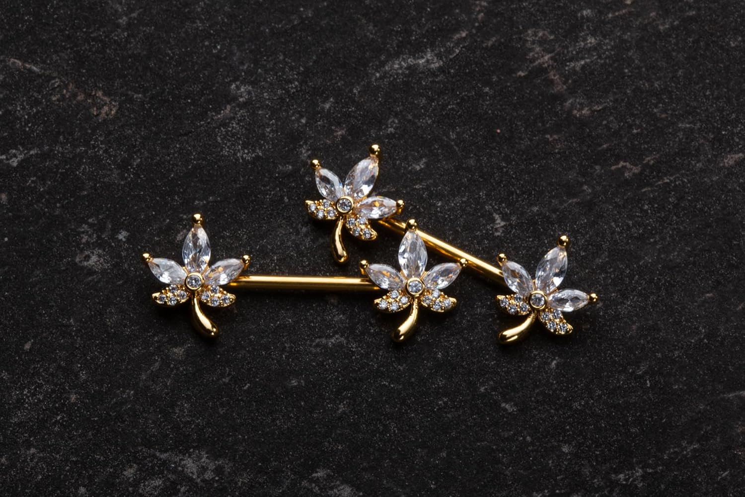 Pierced Owl 14GA 316L Stainless Steel CZ Crystal Maple Leaf Ends Nipple Barbells, Sold as a Pair - Image 3