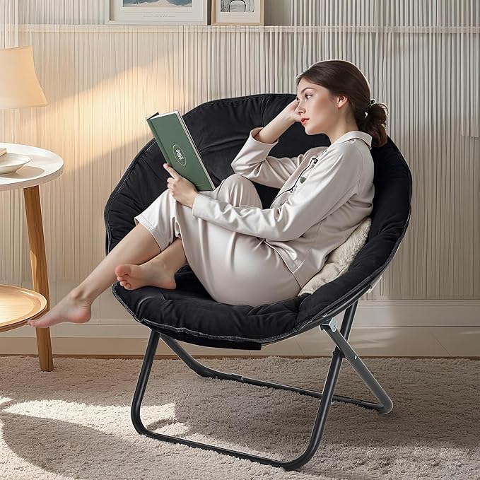 Sillón Plegable Descanso Redondo Peluche Negro miniatura 2