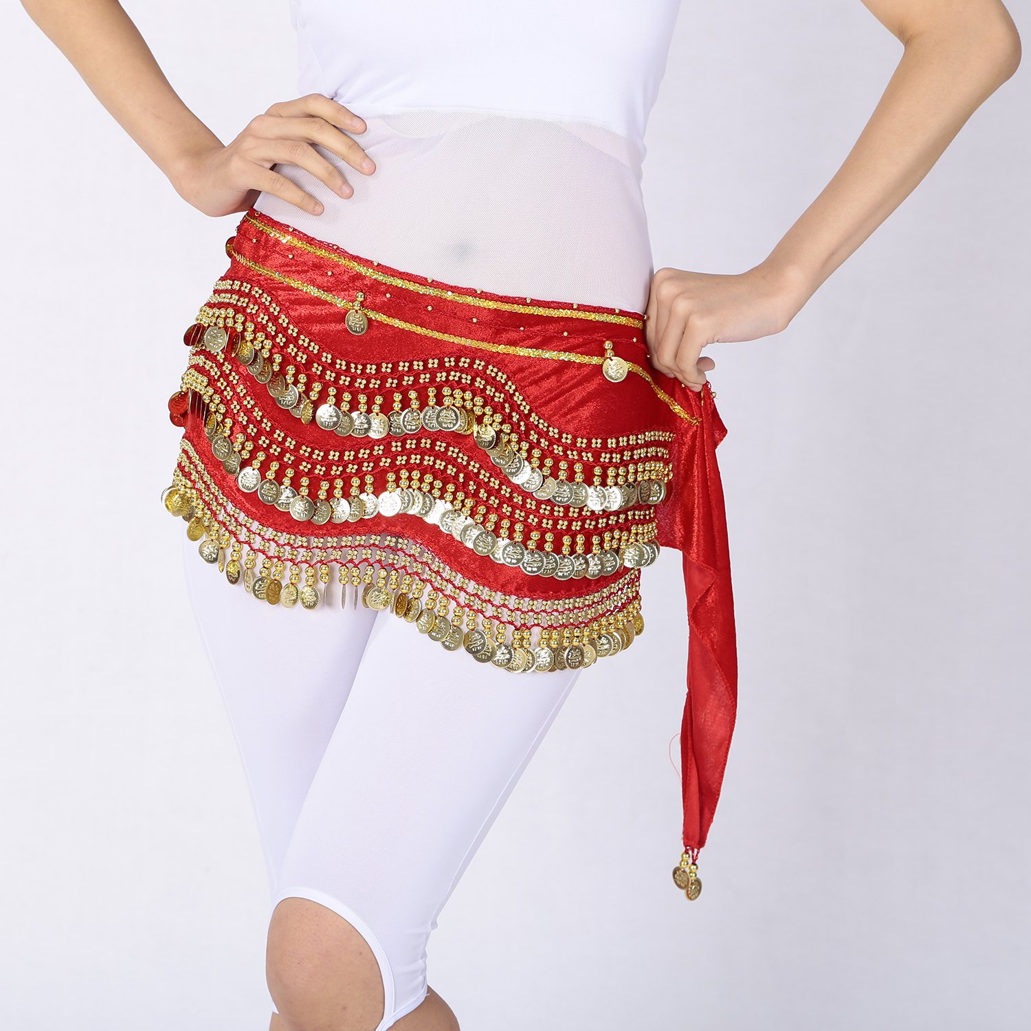 CHAGME Velvet Belly Dance Wave jingling Coin Hip Scarf Skirt Egyptian Tribal