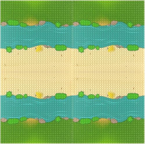 Miniatura 4 de Feleph Placa base clásica con patrón de río y pastizales para bloques de construcción de 10 x 10 pulgadas, compatible con las principales marcas