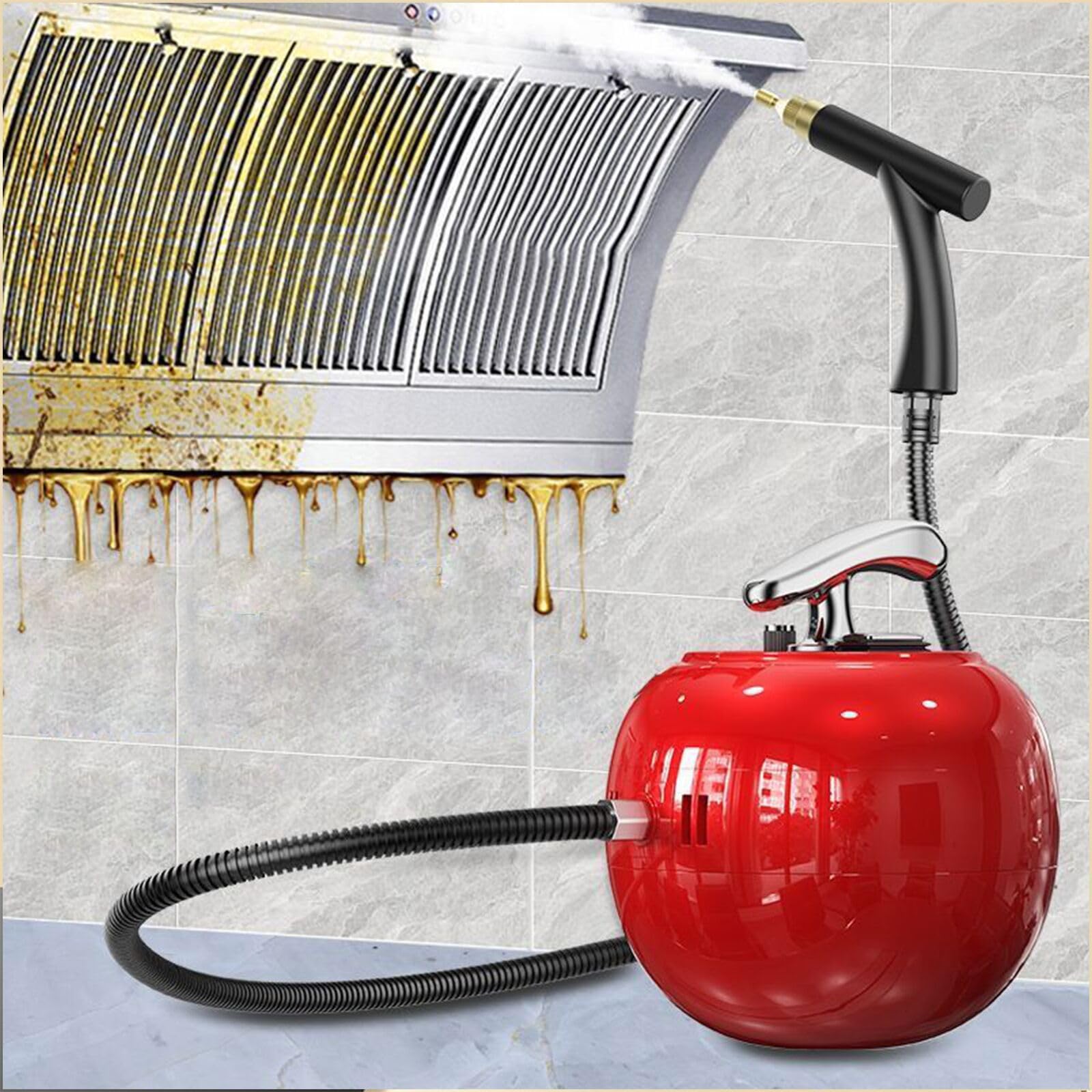 OUTIGO Pulitore a vapore portatile, ad alta temperatura per cucina, 2000 W, elimina grasso e olio in molti settori della cucina, auto, pavimenti, mobili, vetro, piastrelle. (rosso-a)