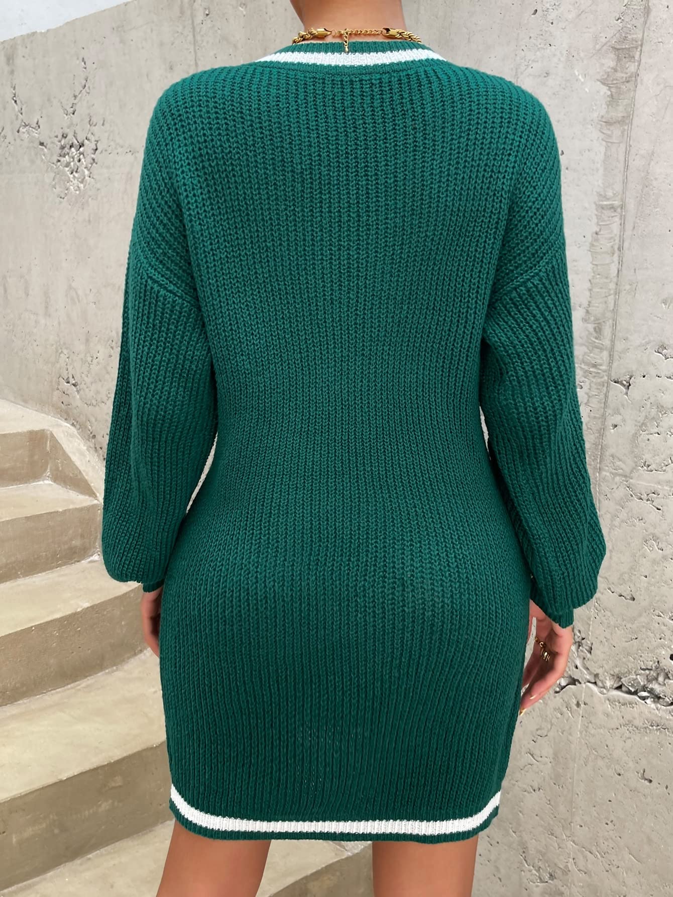 Sweater Dress for Women Drop Shoulder Contrast Trim Sweater Dress Sweater  Dress for Women (Color : Dark Green, Size : Medium) : Amazon.ca: Clothing,  Shoes & Accessories