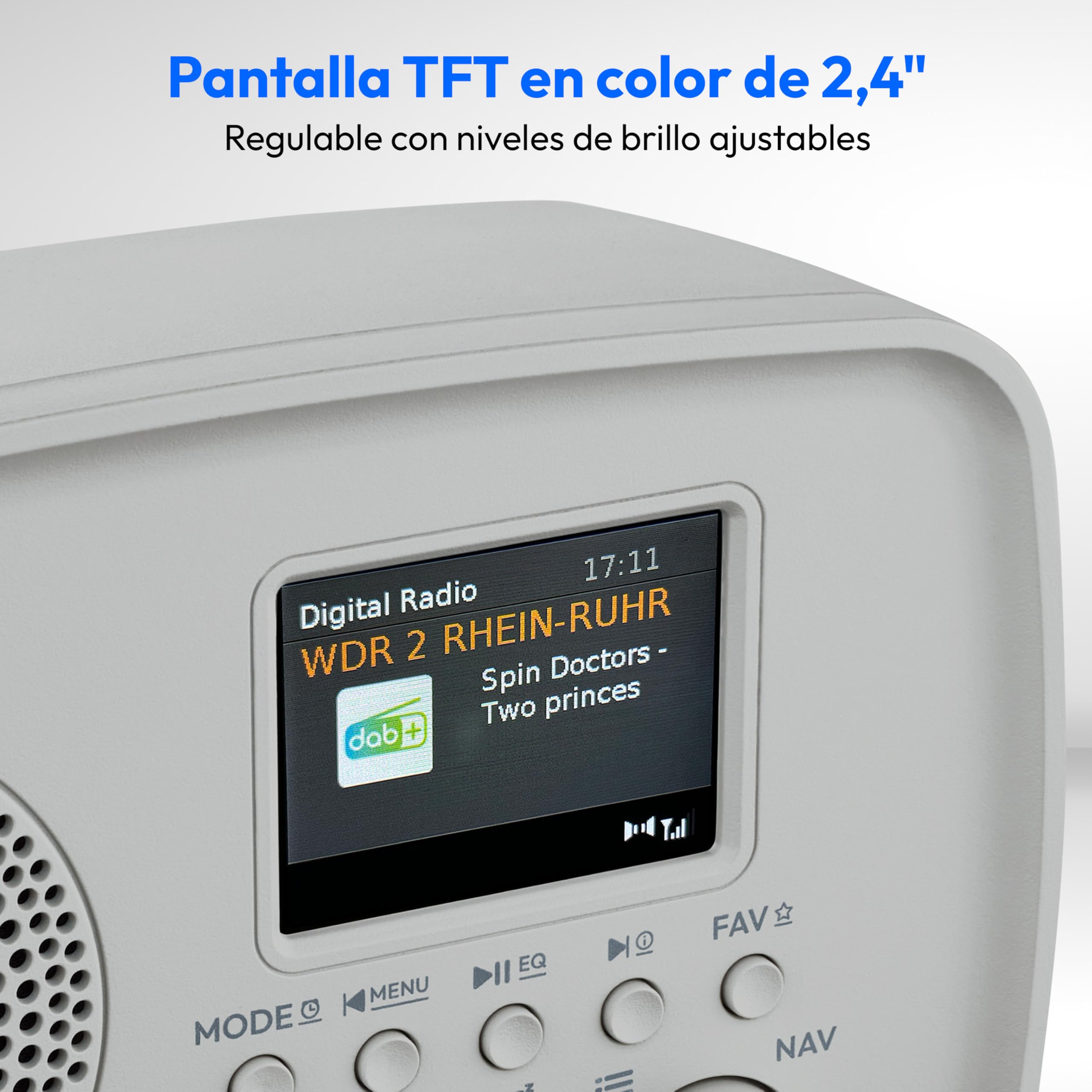 MEDION Radio Dab+ con Bluetooth Dre-1 (Dab Plus, Radio FM, protección contra Goteo, Antena telescópica, Despertador, función Snooze, regulador de Pantalla, Sistema de Alerta ASA), Gris