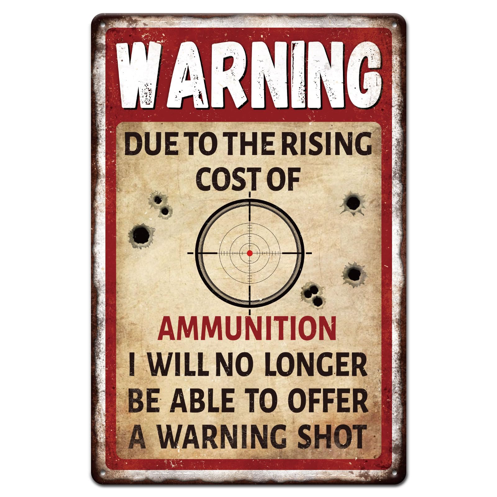 GLOBLELAND Funny Warning Aim Metal Tin Sign 12x8inch Vintage Ammunition Tin Signage Decor Signs Retro Wall Metal Plaque for Office Home Garage Room Cafes Bars Shopstore Decoration