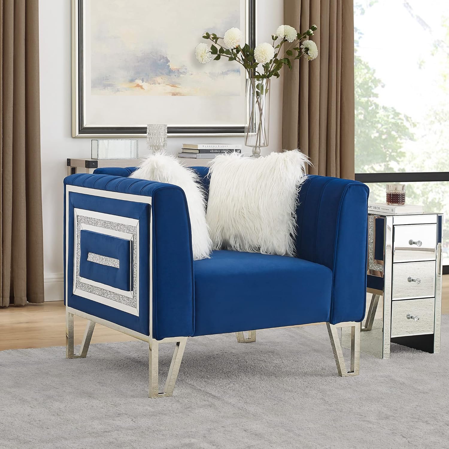 Velvet Upholstered Accent Chair Sofa, Single Sofa Chair