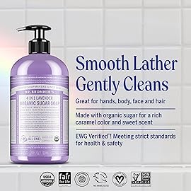 Dr. Bronner\'s Organic Sugar Soap (Lavender, 64 Ounce)- Made with Organic Oils, Sugar & Shikakai Powder, 4-in-1 Uses: Hand and Body Wash, Face, Hair- Cleanses, Moisturizes, Nourishes, Vegan