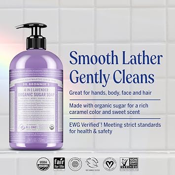 Dr. Bronner's Organic Sugar Soap, Lavender Liquid Cleanser, 24 oz