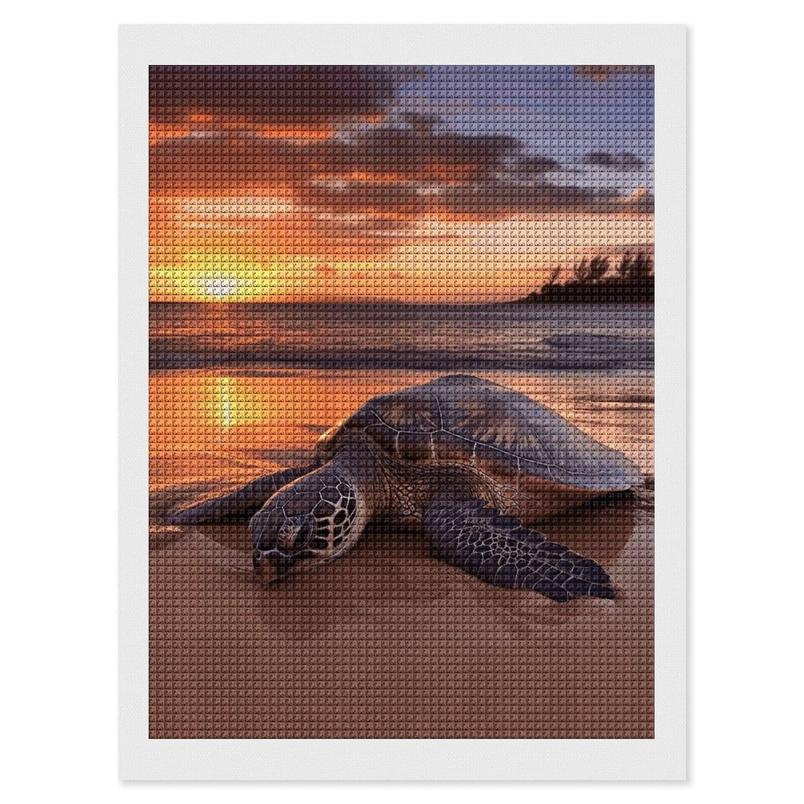 Sea Turtle Sunset Diamond Art Kits for Adults, DIY 5D Diamonds Painting Kits for Beginner, Round Full Drill Diamond Dots Painting, 12"x16" Diamonds Pictures Gem Art and Crafts Wall Decor