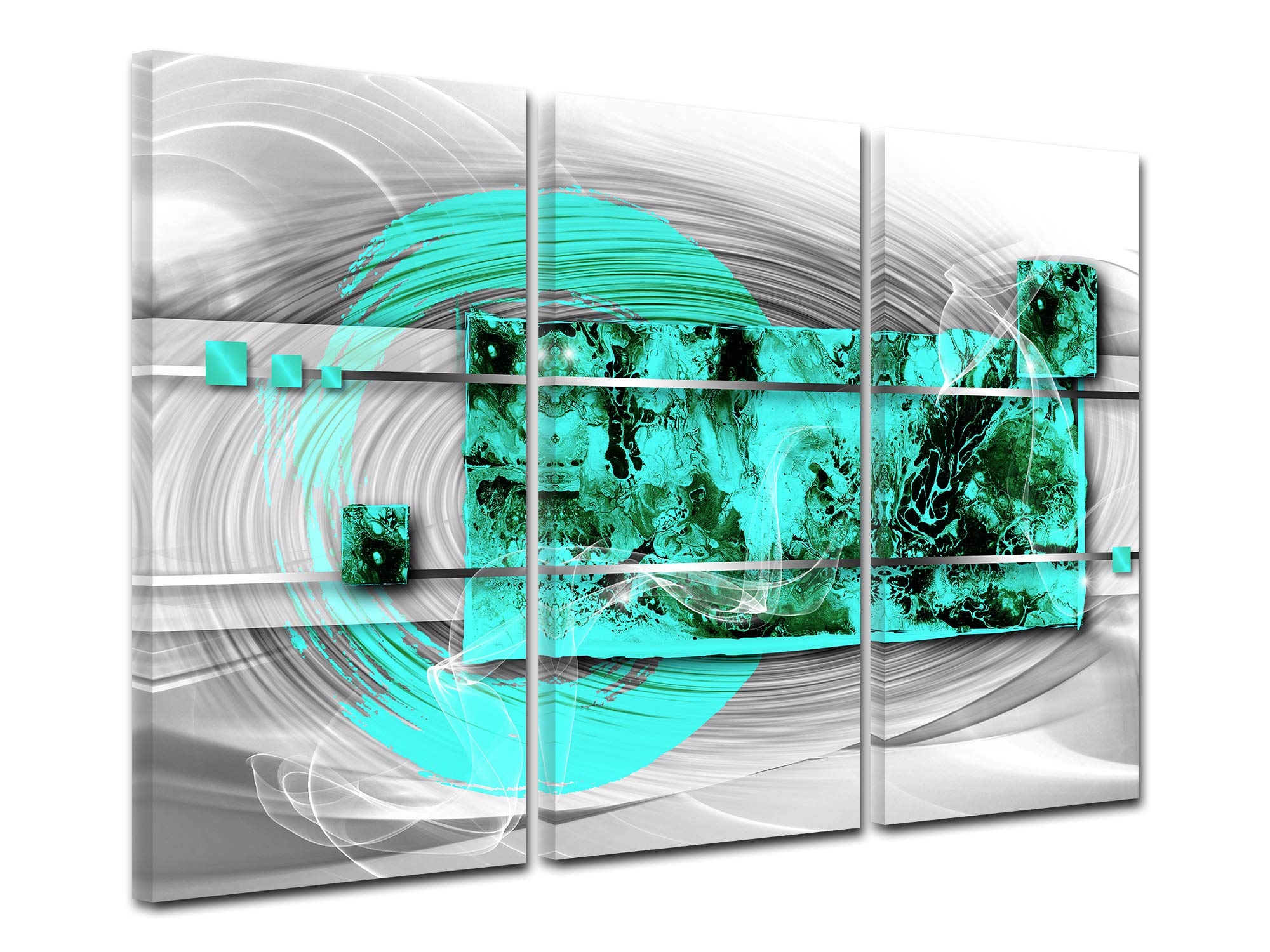 Declina, Quadro Decorativo da Parete per Soggiorno Moderno, Quadro Decorativo da Parete, Tela triptica Arte Astratta Saggezza 120 x 80 cm, Arancione, Canvas, Turquoise, 120x80 cm