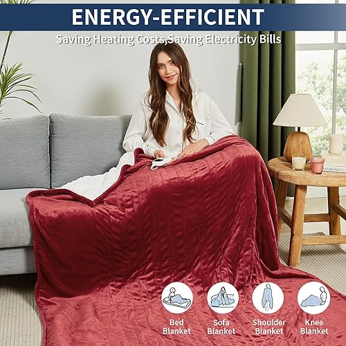 Miniatura 5 de JKMAX Manta térmica eléctrica de 50 x 60 pulgadas, 10 ajustes de calor, 5 niveles de apagado automático, protección contra sobrecalentamiento,