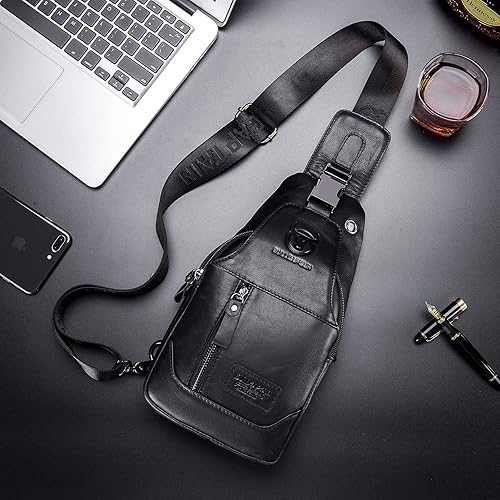 Miniatura 14 de LUKZIJAES Bolso bandolera de cuero genuino para hombre marrón (#1-Brown)