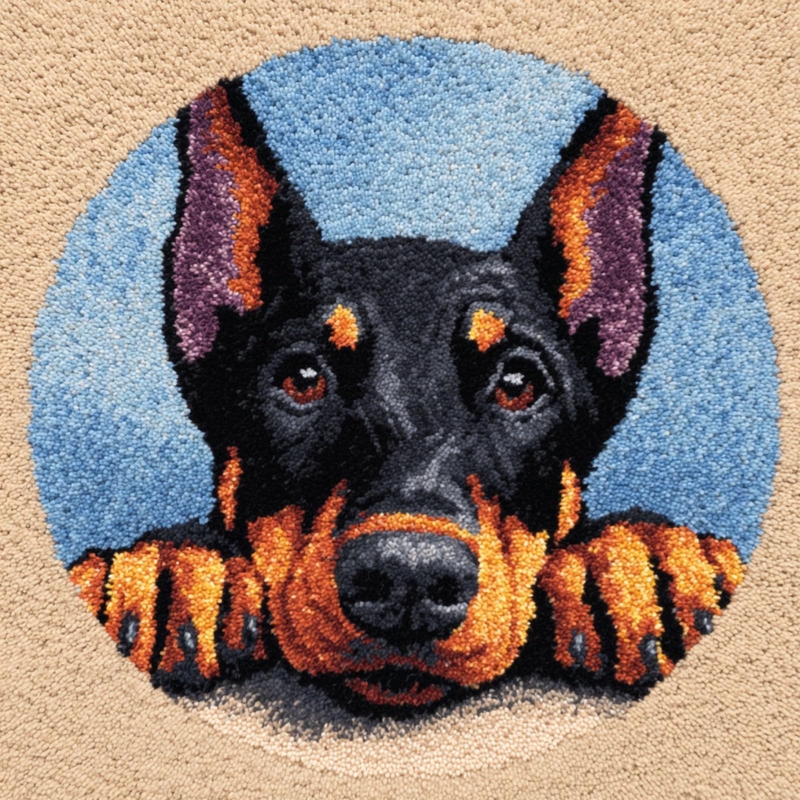 WallustrioaW DIY Latch Hook Kits-Pre Printed Pattern Rug,Doberman Pinscher Cartoon Dog,Latch Hook Rug Kits for Kids and Adults Beginner Home Decor Gifts,50x50cm
