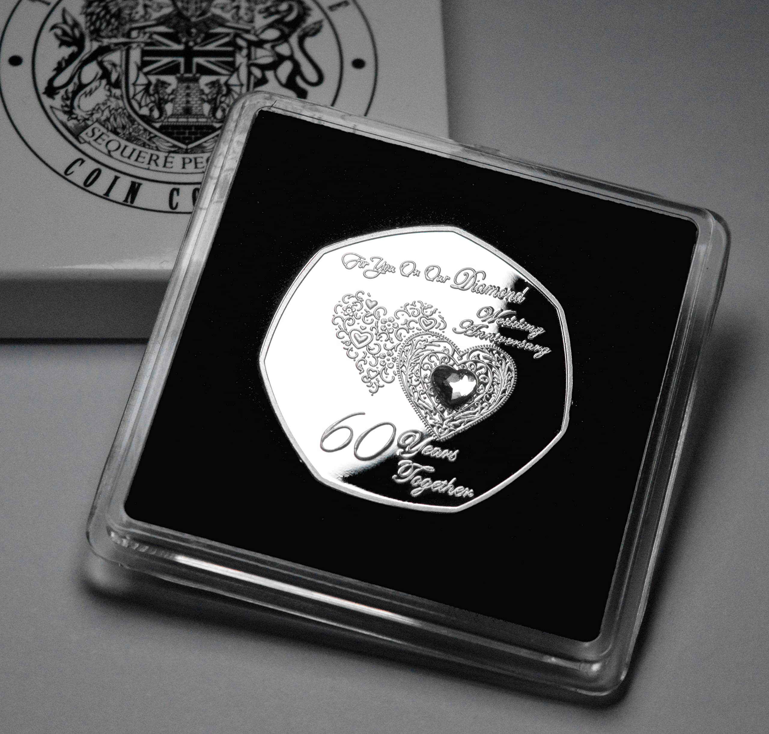 The Commemorative Coin Company On Our 60th Diamond Wedding Anniversary Silver Commemorative in Hard Gift Case. Diamante Gemstone. Husband/Wife 60 Years Partner/Gift/Present Love/Token