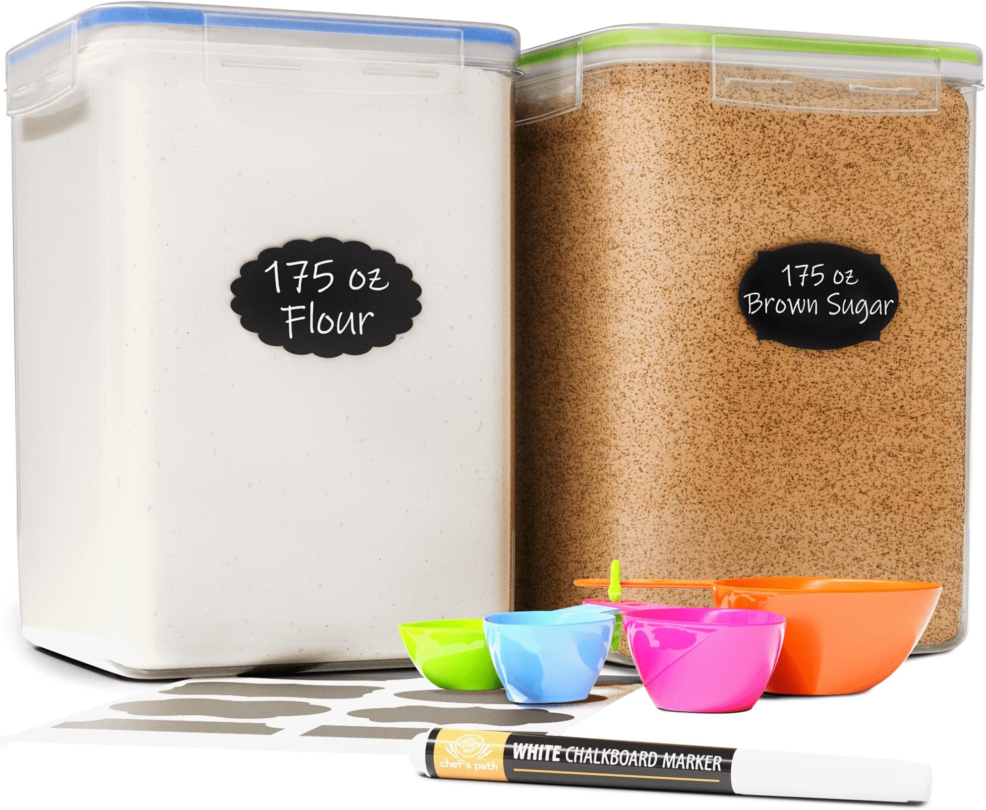 Chef's Path Extra Large Food Storage Containers with Lids Airtight (5.2L|175Oz|Set of 2) for Flour, Sugar, Rice & Baking Supply - Airtight Kitchen & Pantry Bulk Food Storage for Kitchen Organization