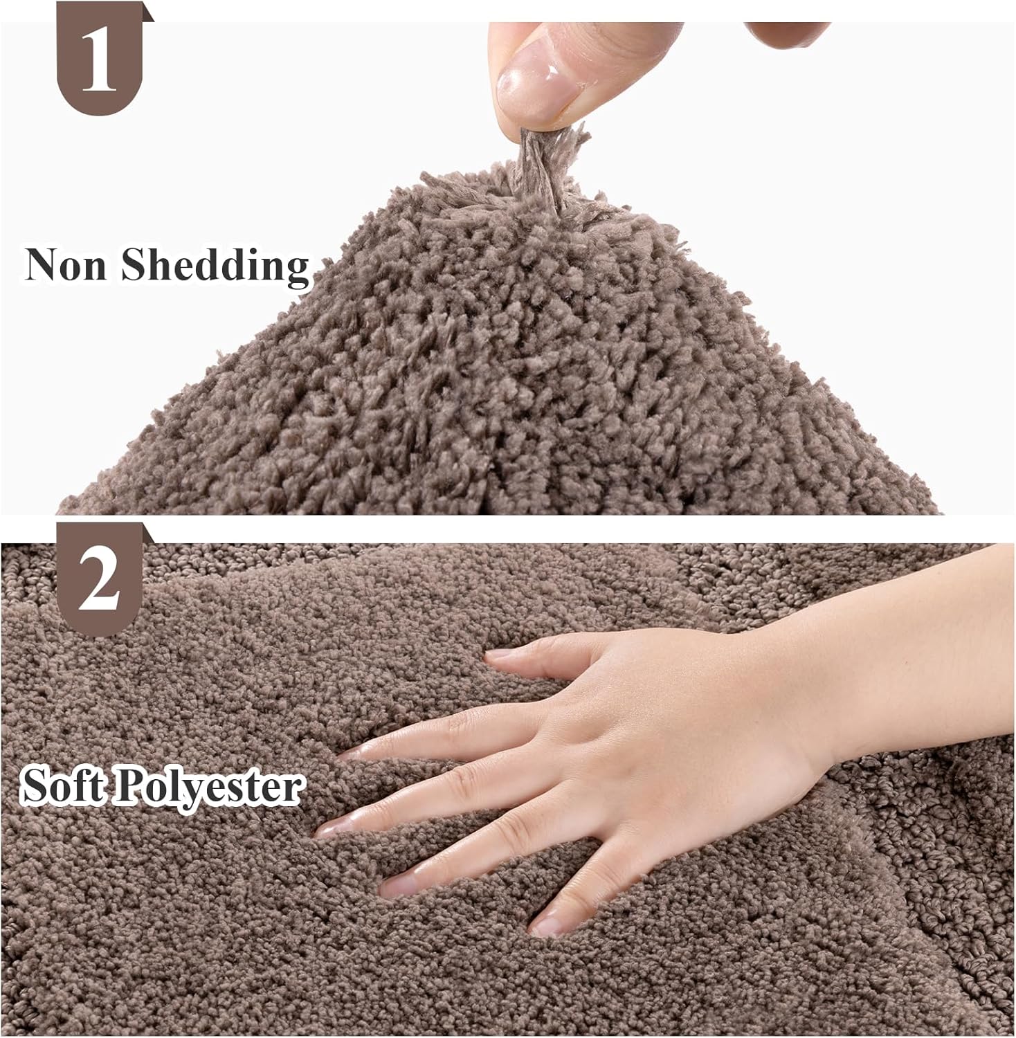 SHACOS Brown Bathroom Rugs Sets 3 Piece, 20"x32" + 20"x47" Non Slip Bath Mat 20"x24" U Shaped Toilet Rugs Washable, Soft Fluffy Water Absorbent Bathroom Floor Mat Rug - Image 4