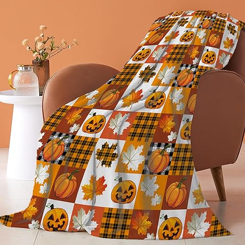 Miniatura 2 de Manta de calabaza de Halloween con hojas de arce para sofá de 50 x 40 pulgadas, manta de picnic de viaje tamaño Queen, manta acogedora suave y