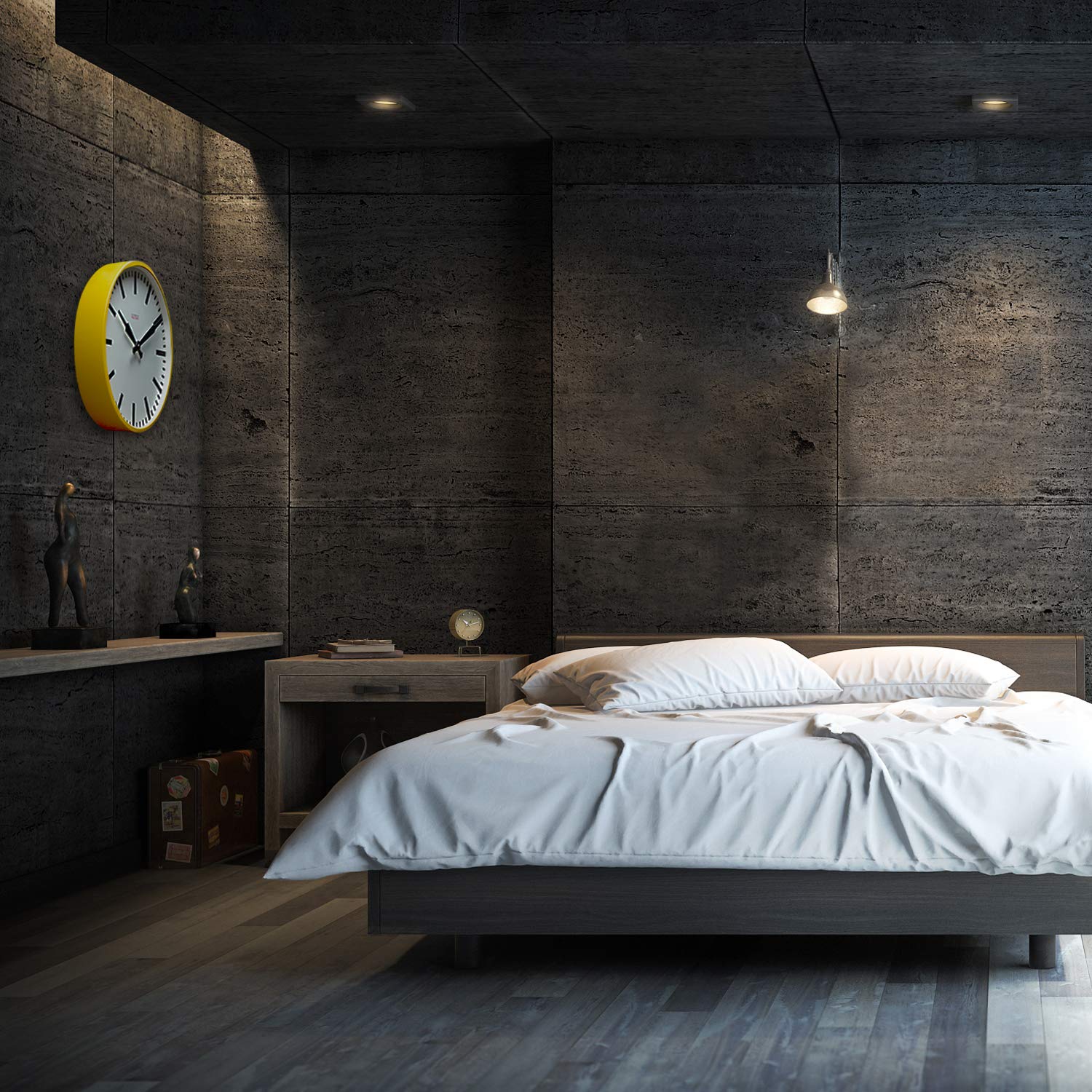 Cloudnola - Reloj de Metal, Estilo Industrial, Reloj de Pared con diseño contemporáneo, Movimiento de Cuarzo silencioso, Amarillo y Negro sin números