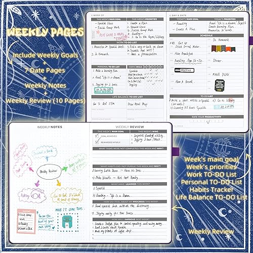 Miniatura 4 de Agenda académica 2025 sin fecha de tapa dura (5.5 x 8.5 pulgadas), organizador semanal y mensual flexible con calcomanías, diario de productividad