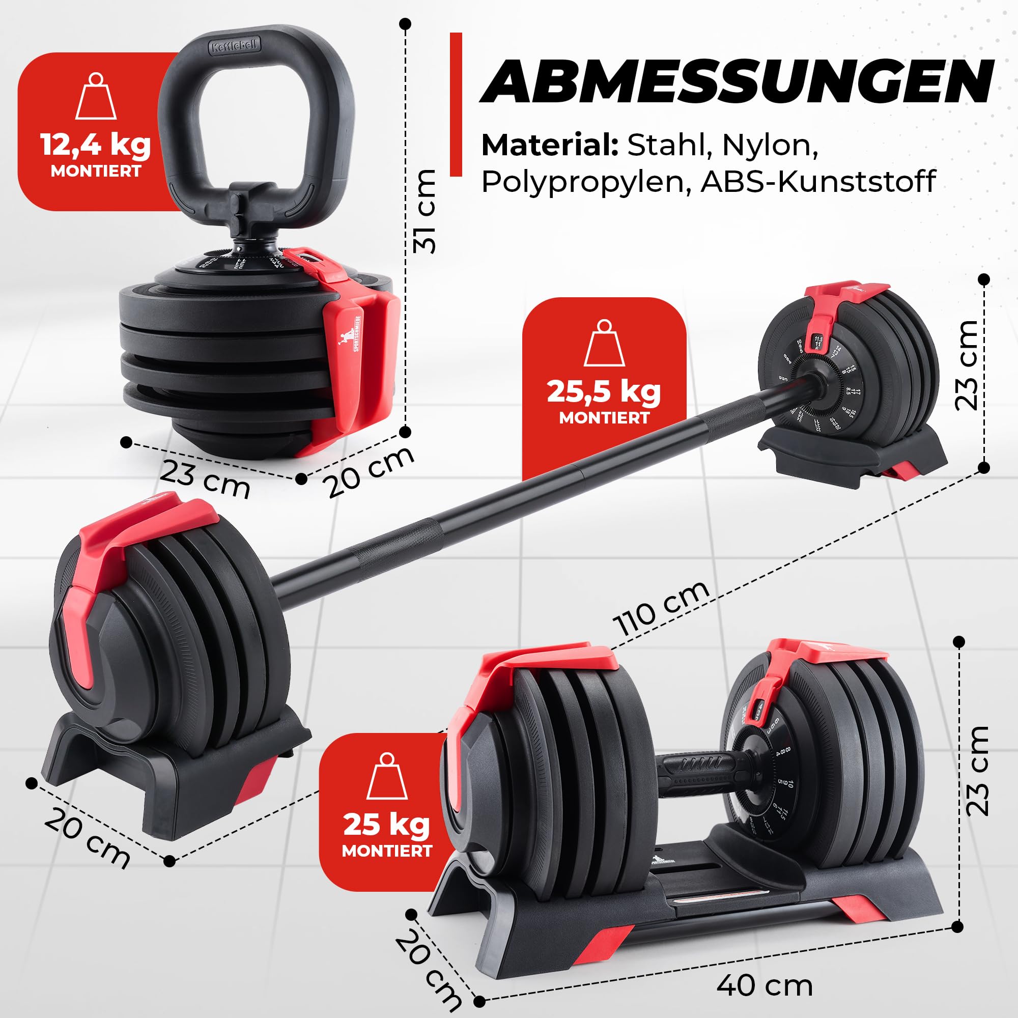 SPORTSCHMIEDE Hanteln Set verstellbar als Kurzhanteln fürs Home Gym | Gewichte 3-24 kg wählbar · Kraftstation · Fitnessgeräte Zuhause · Krafttraining · Workout Frauen & Männer