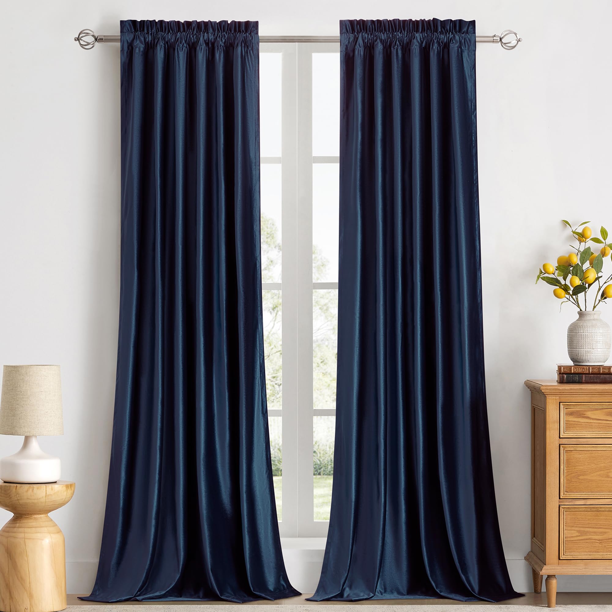 Navy Blue Velvet Curtains 96 inches Long for Living Room,Luxury Thermal Insulated Room Darkening Window Curtain Drapes,2 Panels Elegant Blackout Noise