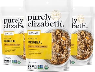 Purely Elizabeth Organic Ancient Grain Granola, Gluten-Free Vegan Non-GMO, 3x12oz Bags - Crunchy Superfood Snack