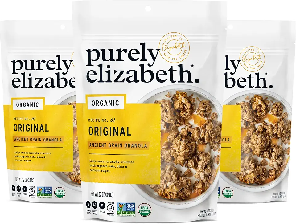 Purely Elizabeth Organic Original, Ancient Grain Granola, Gluten-Free, Non-GMO (3 Ct, 12oz Bags) USDA Organic