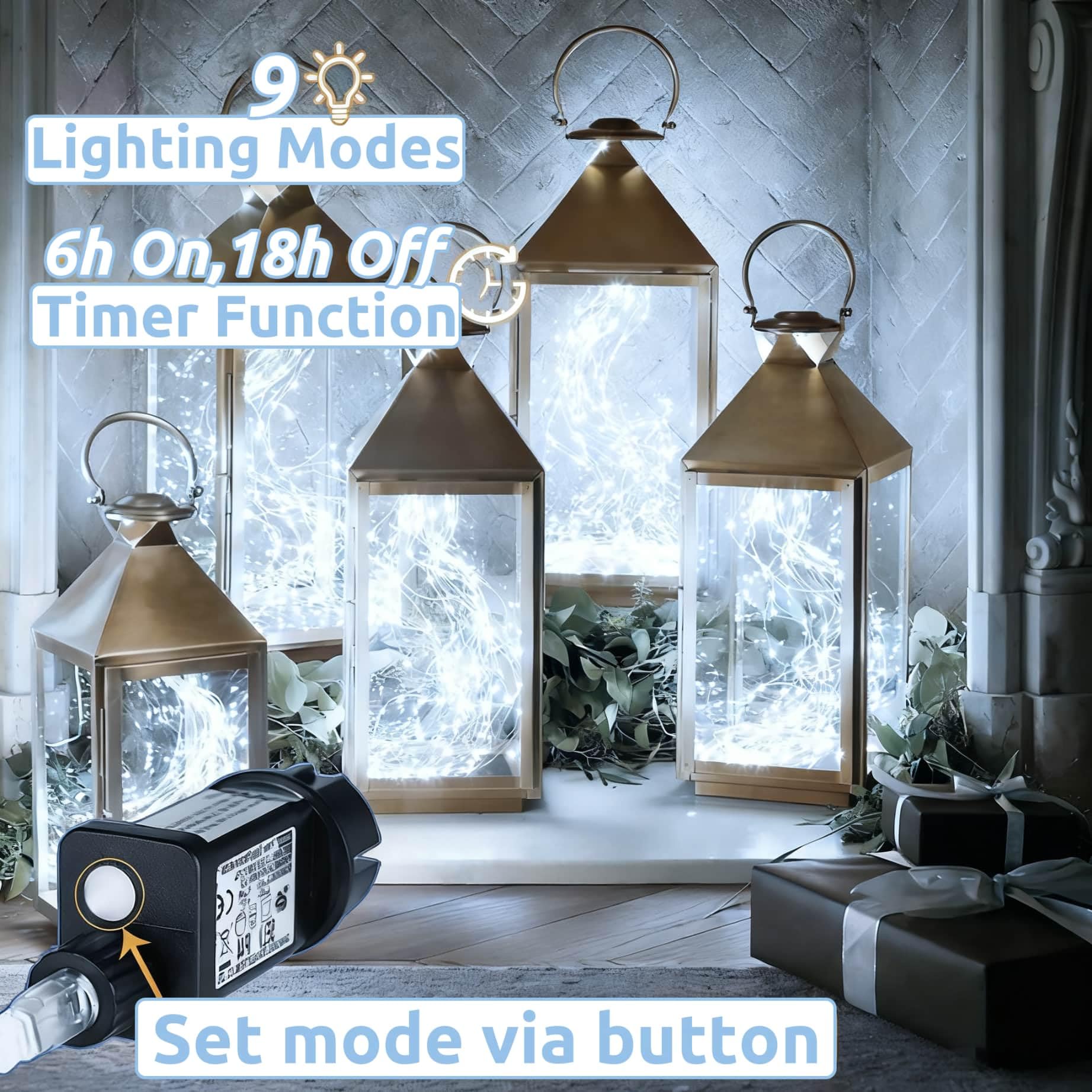 Cozymeow Cascata Luci Natale 2M 400 LED Cascata di Luci per Albero di Natale mit Presa, 8 Modalità Luminarie Balcone con Timer, impermeabile Luminosa per Natalizia Interno Esterno Decorazione - Bianco