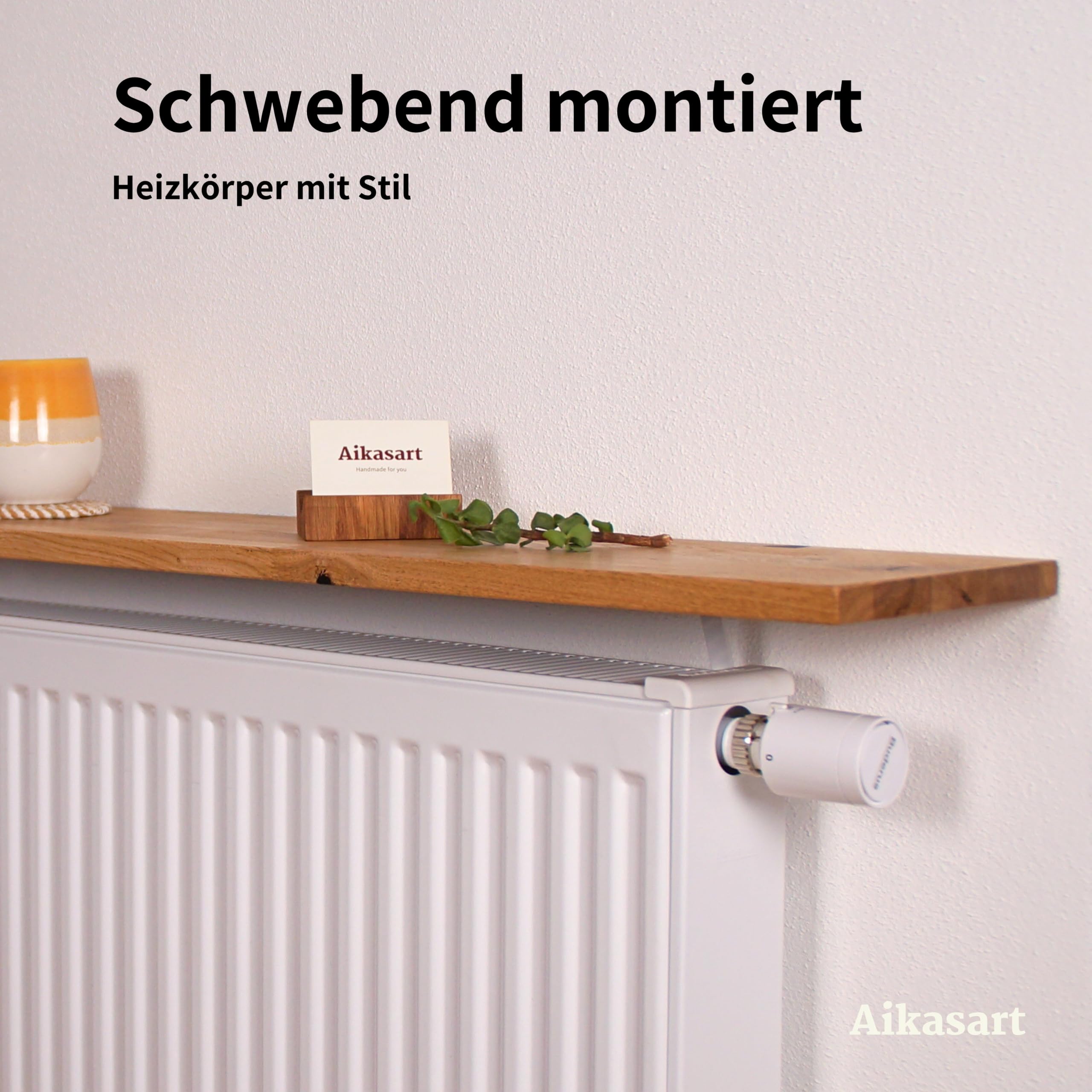 Heizungsregal Eiche Massiv – Ohne Bohren – Individuelle Länge 30-190 cm – Zum Aufstecken – Handgefertigte Ablage für Heizkörperverkleidung (Steckklemme für Plattenheizkörper, 80x20 cm)