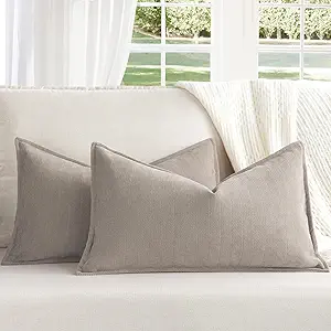 ZWJD Gray Pillow Covers 12x20 Set of 2 Chenille Pillow Covers with Elegant Design Soft and Luxurious Decorative Throw Pillows for Couch, Bed, and Home Decor