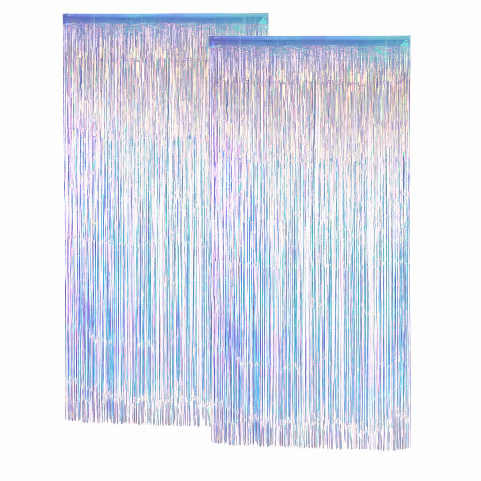 Tinsel Curtains, Iridescent Party Decorations, Aluminum Foil Fringe Curtain, Mermaid Party Backdrop with Frozen Theme, Foil Curtain Streamers for Themed Events, 2 Metre Length, Pack of 2