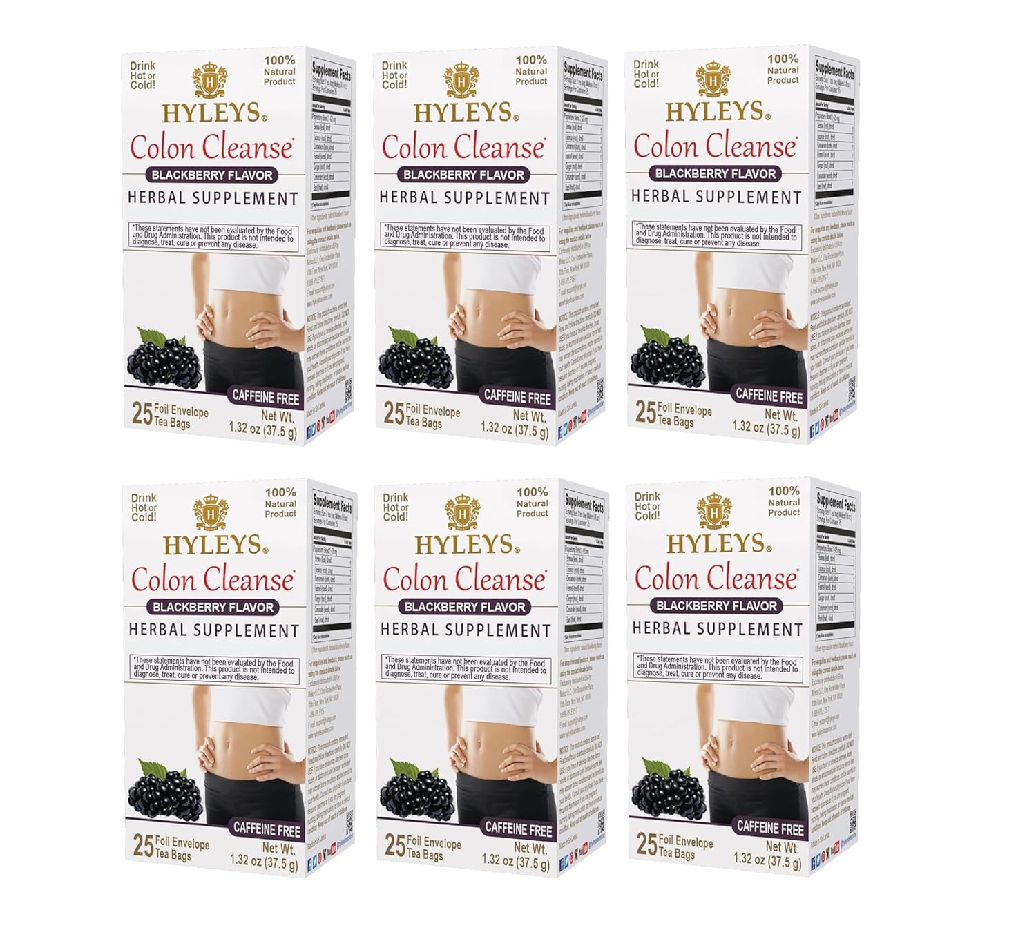 Hyleys Colon Cleanse Tea Blackberry Flavor (6 Pack – 150 Tea Bags Total)