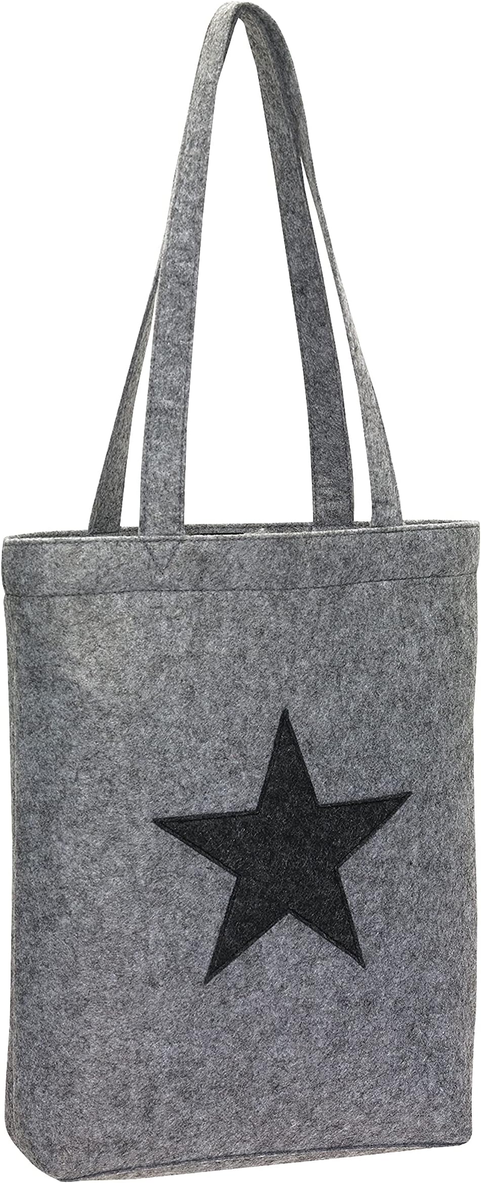 Felt Fabric Bag, Shopper Bag, Shopping Basket Grey with Star