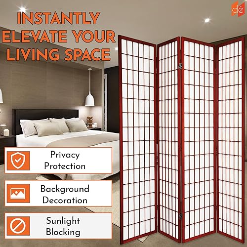 Miniatura 3 de Legacy Decor - Separador de habitación, de e 3, 4, 6, 5, 8 paneles de habitación, estilo Shoji, de 6 pies alto, Madera, Cereza