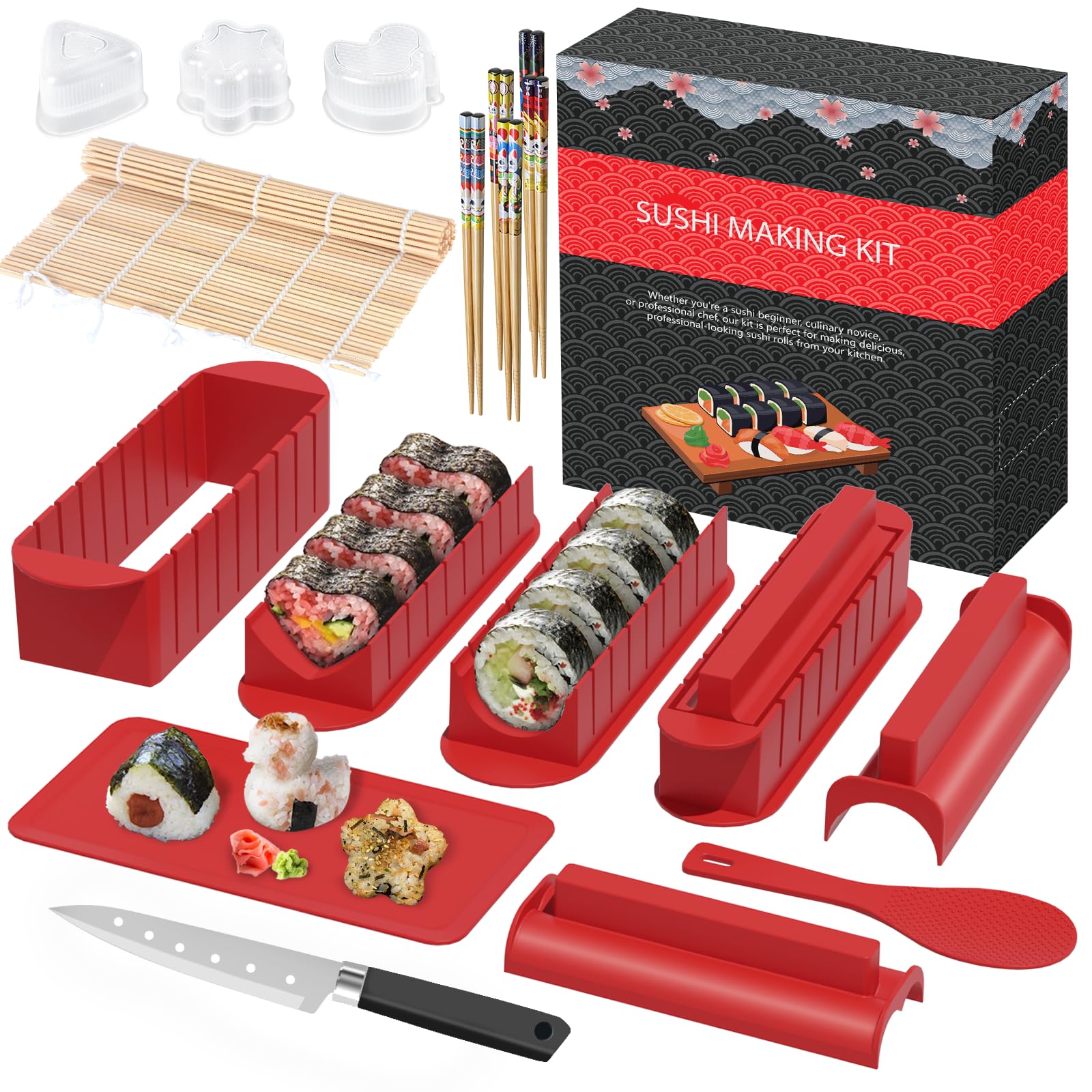 SKYSER Sushi Maker Set, 20 Stück sushi set zum selber machen - Rot